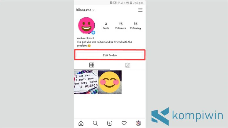 Klik Edit Profile Instagram