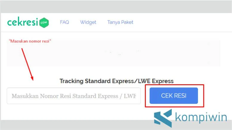 Masukkan Resi Standard Express di Kolom