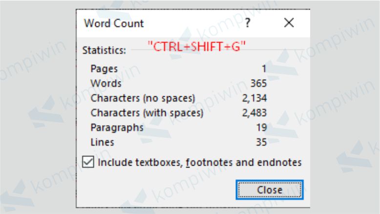Hitung Jumlah Kata Word dengan Ctrl+Shift+G