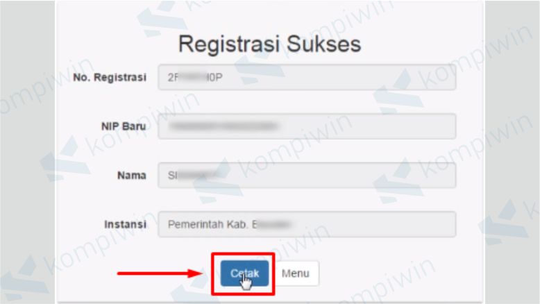 Klik Cetak Bukti Registrasi Akun e-PUPNS