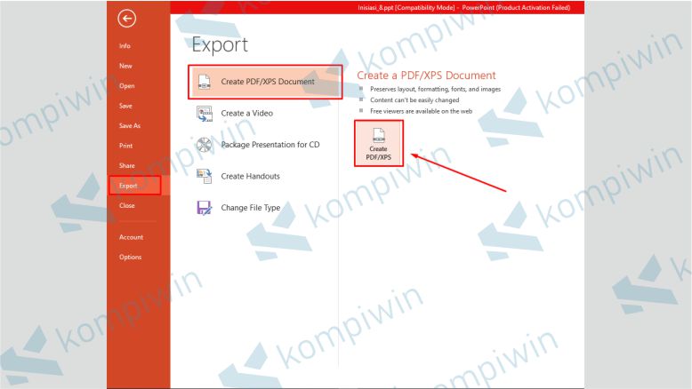 Klik Export dan Pilih Create PDF XSP Document
