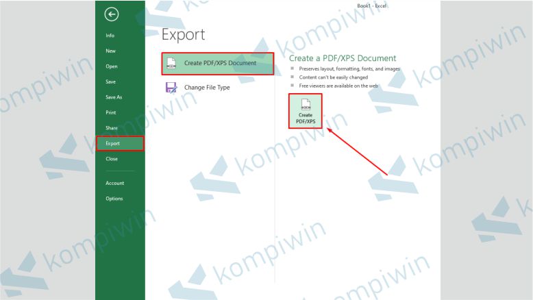 Klik Export kemudian pilih Create PDF-XPS Document