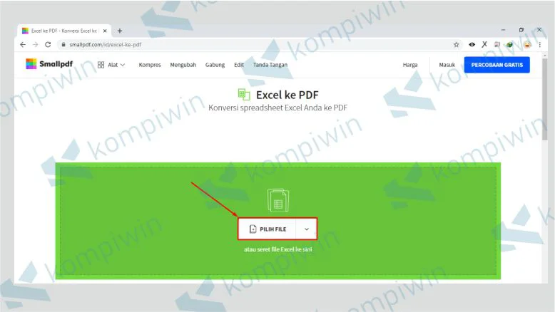 Klik pilih file untuk mengupload file Excel yang akan diubah ke PDF