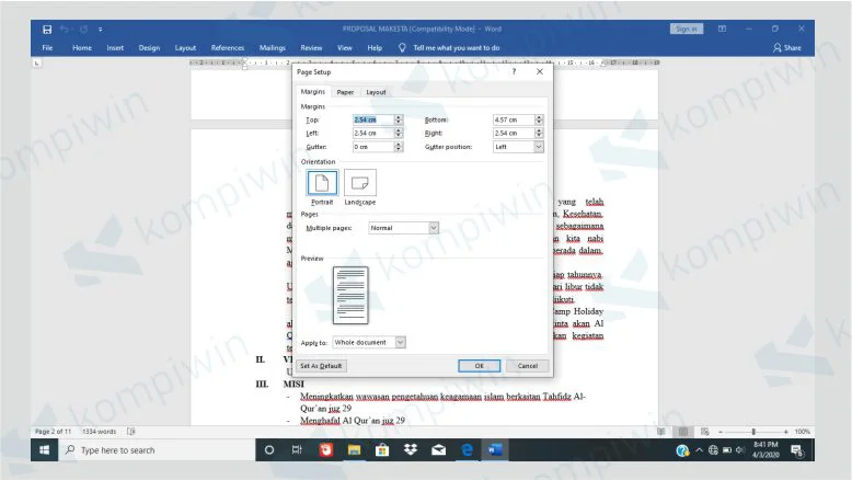 Mengubah Dokumen dengan Margin 4 4 3 3