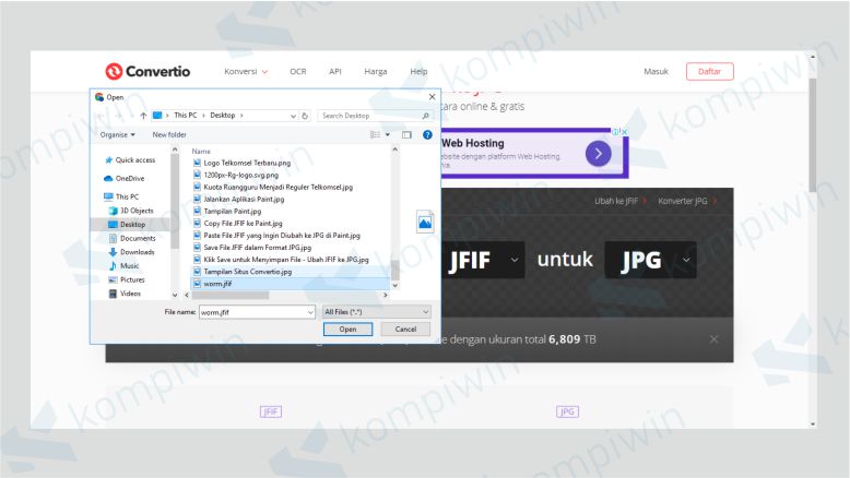 Pilih File JFIF yang Ingin Diconvert ke JPG dengan Convertio