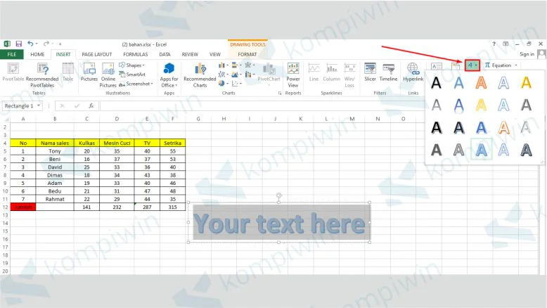 Cari Tulisan WordArt sesuai Selera untuk Watermark di Excel