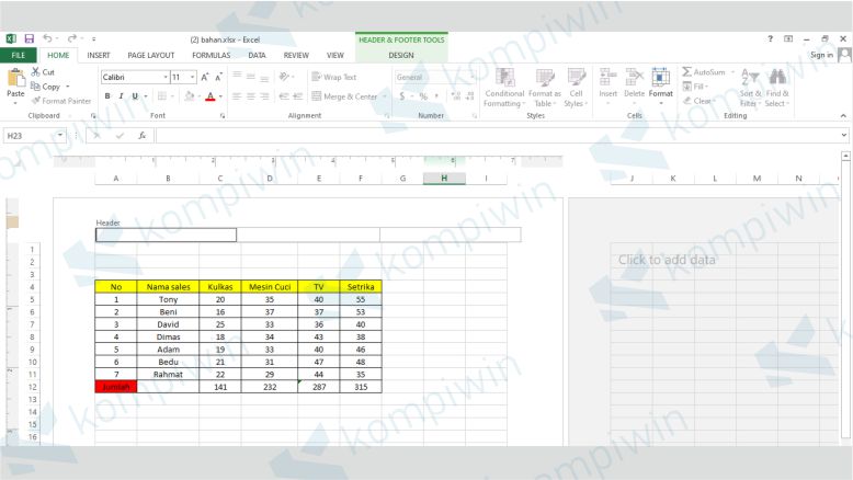 Header di Excel Sudah Dibuat - Membuat Watermark Excel