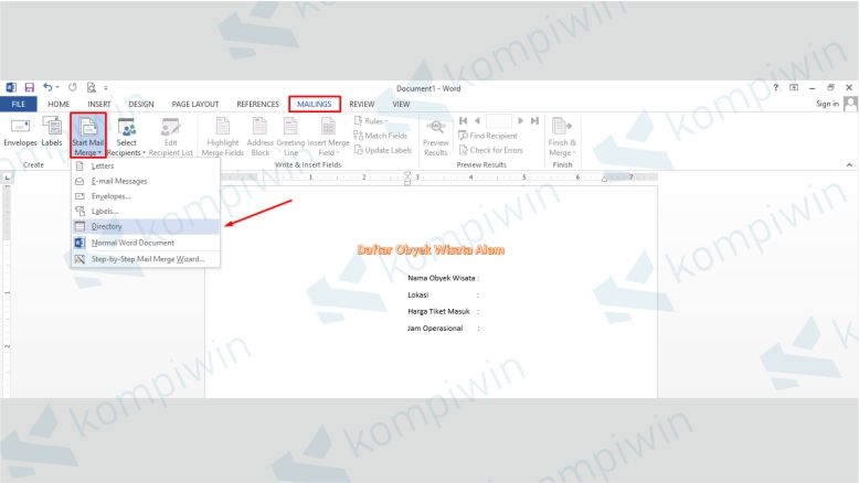 Langkah 1. Melakukan Mail Merge Data Katalog dari Excel