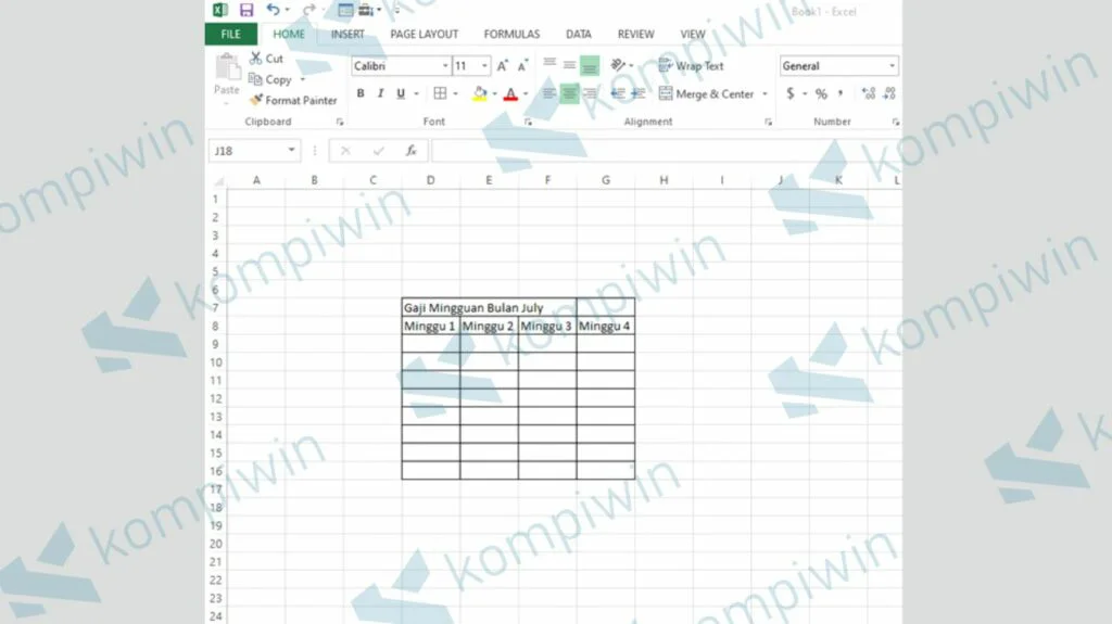 Contoh Kolom Excel yang Akan Digabung - Fungsi Merge dan Unmerge Cells