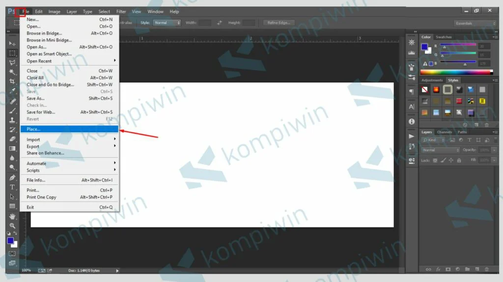 Klik File dan Pilih Place - Cara Membuat Banner di Photoshop