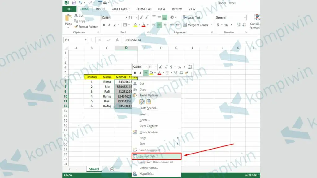 Klik Kanan lalu Pilih Format Cells - Cara Mudah Menampilkan Angka 0 di Excel