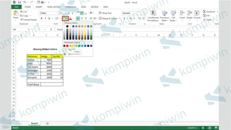 Ubah Warna Header Excel - Cara Menghitung Total Bayar Di Excel