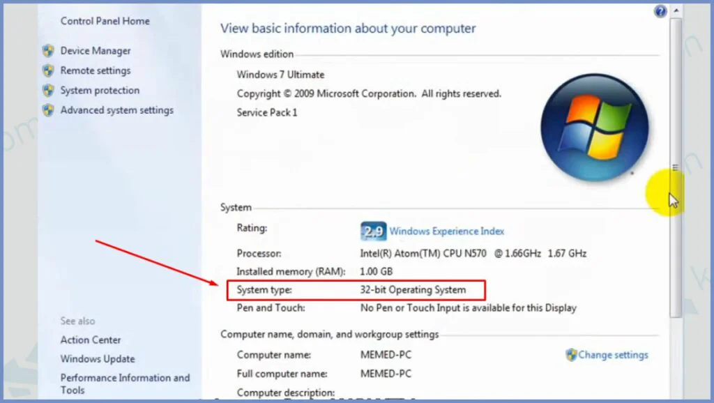 Detail Informasi Bit Windows 7