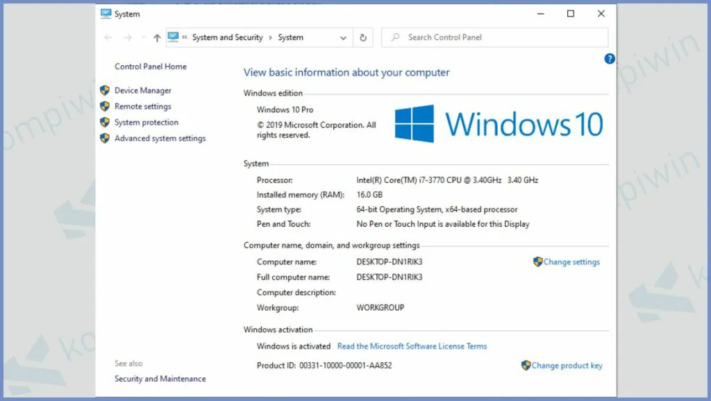 Detail Informasi Windows 10