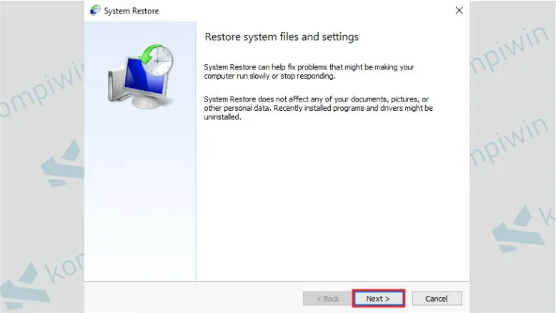 Klik Next untuk Memulai Restore Windows 10