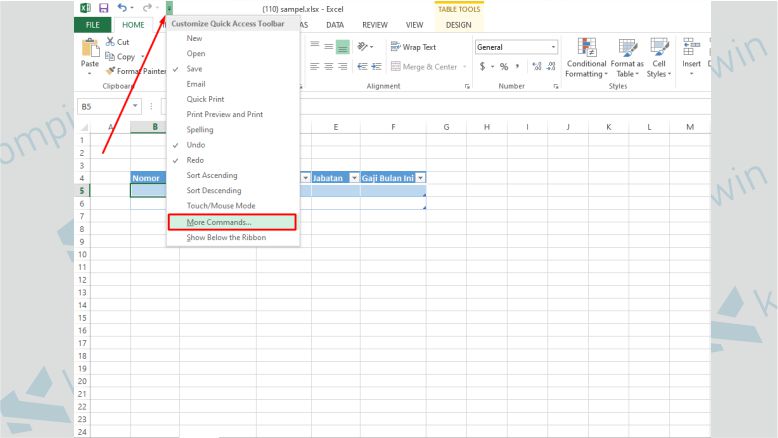 Tambahkan Menu Form Excel