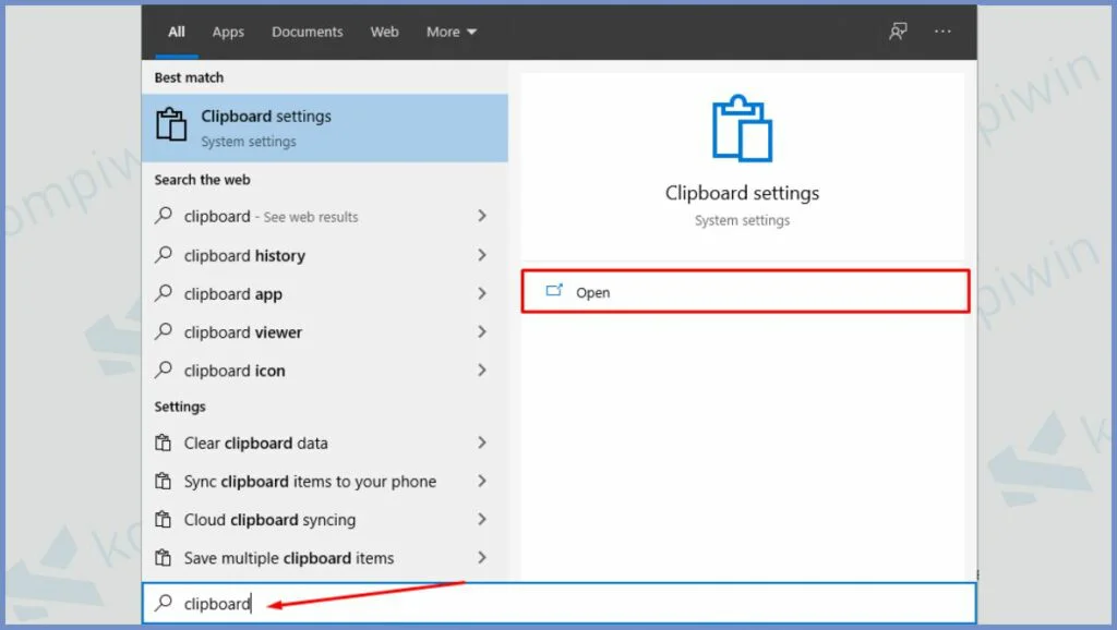 Pilih Start dan klik Clipboard settings