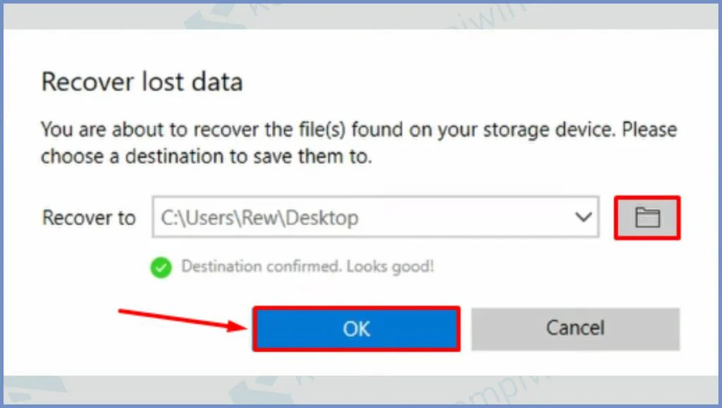 Pilih Tempat Folder yang Digunakan untuk Menyimpan File Recovery 
