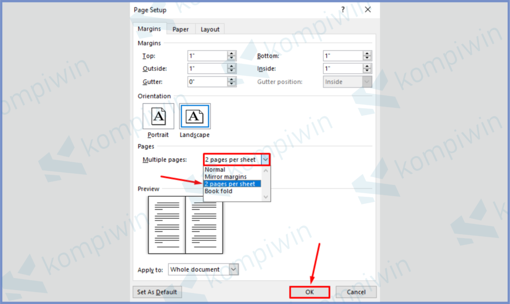 Ubah Menjadi 2 Page Per Sheet