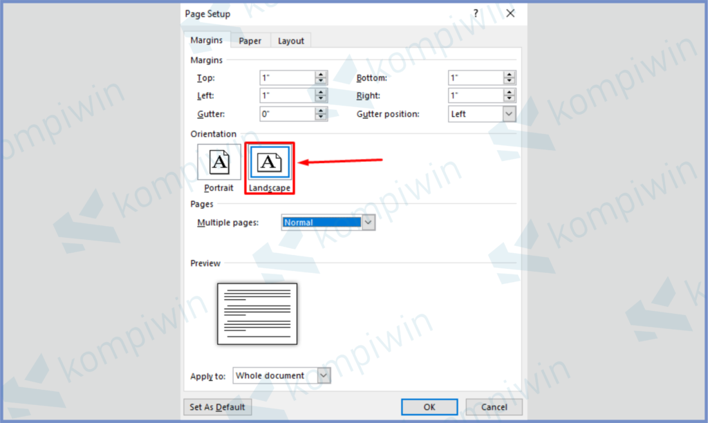 Ubah Rotasi Kertas Menjadi Landscape