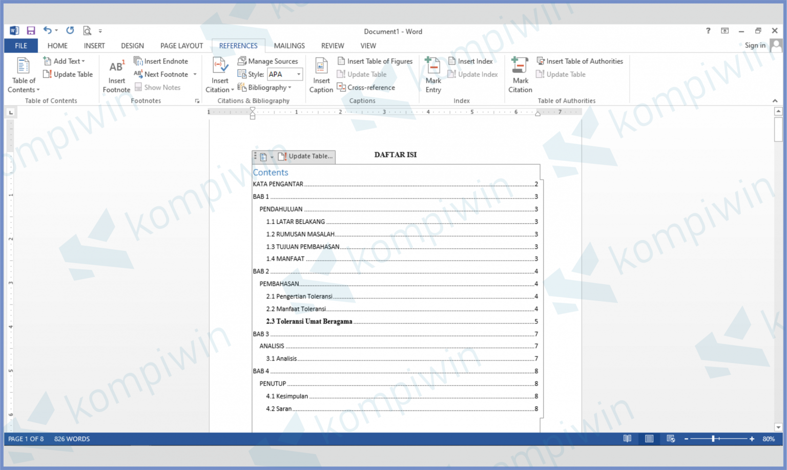 √ Cara Membuat Titik Daftar Isi Di Word √ Cara Membuat Titik Daftar Isi Di Word