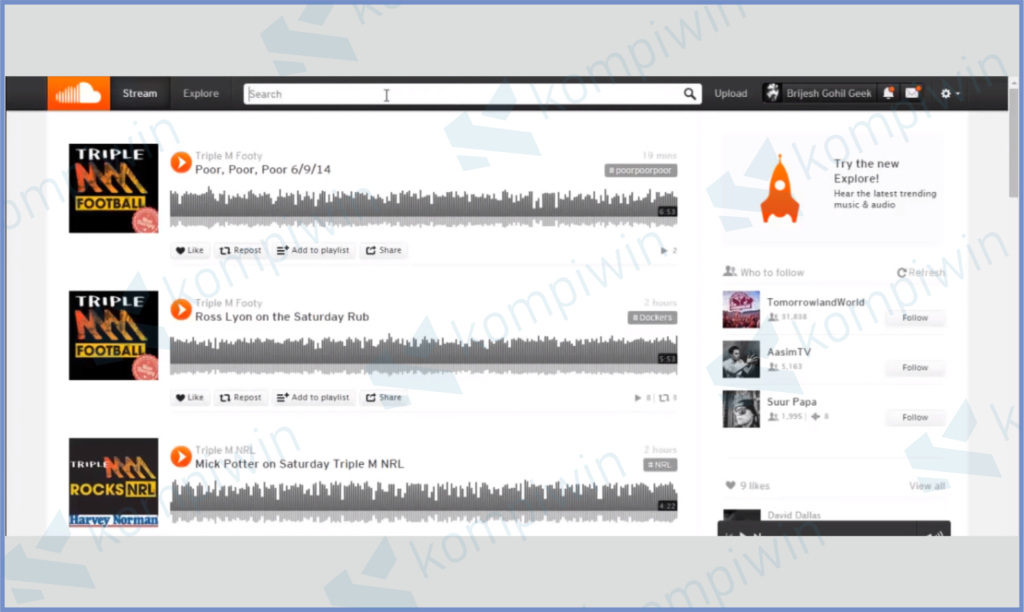 Tampilan Browser Soundcloud 