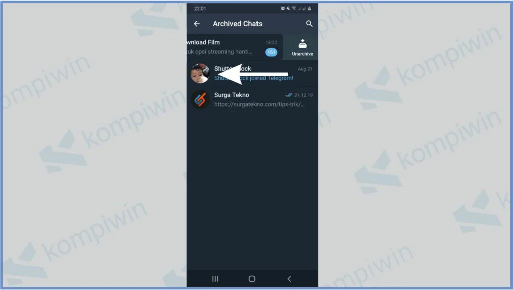 Tap Kiri Untuk Unarchive Chat - Cara Membuka Arsip Telegram