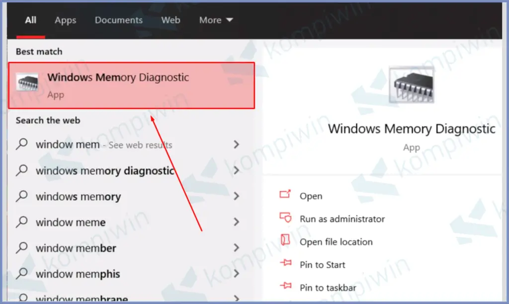 Cari Windows Memory Diagnostic 