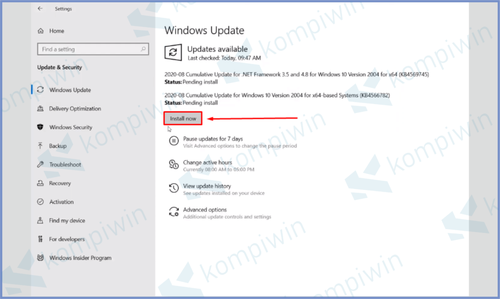 Masuk Ke Windows Update Dan Install Now 