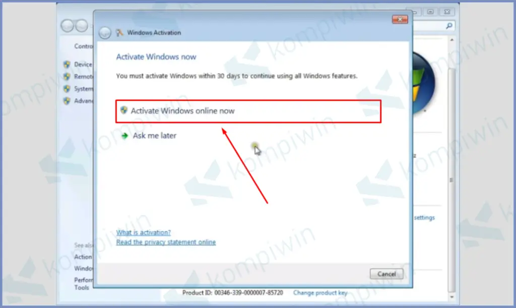 Klik Activate Windows Online Now 