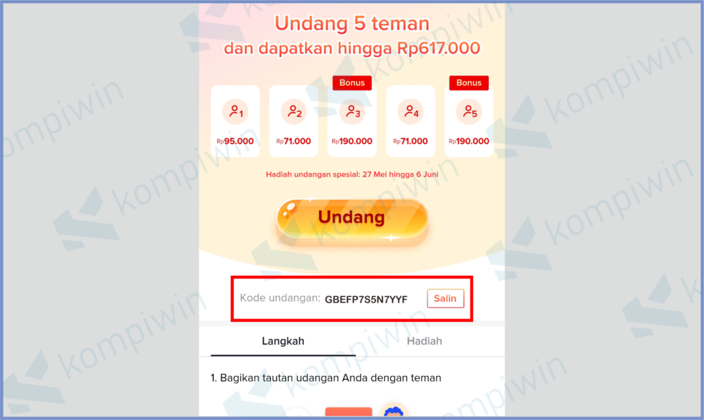 Lihat Kode Referall Dan Salin 