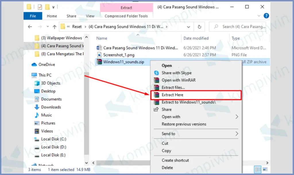Ektrak File Sound Windows 11 