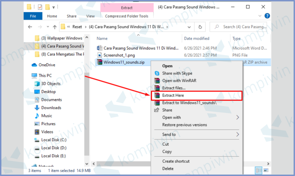 Ektrak File Sound Windows 11 