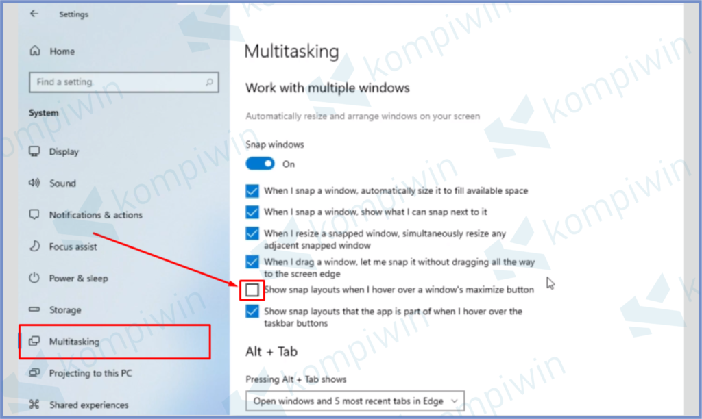 Matikan Tombol Snap Layout 