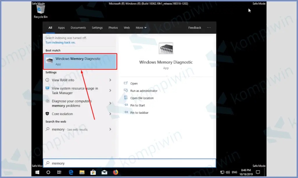 Cari Windows Memory Diagnostic 