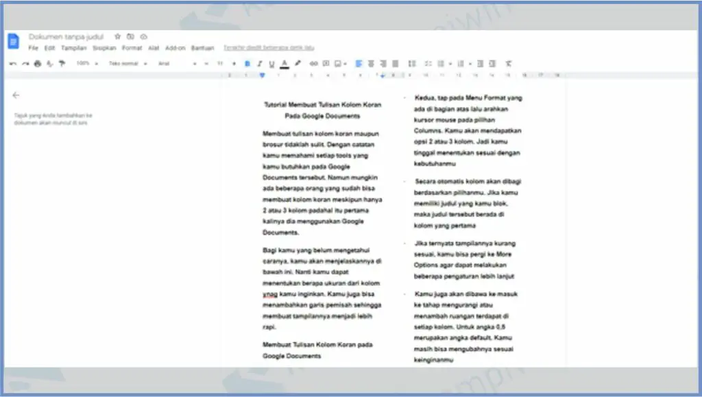 Google Documents Akan Terbagi - Cara Membuat Tulisan Kolom Koran Pada Google Documents