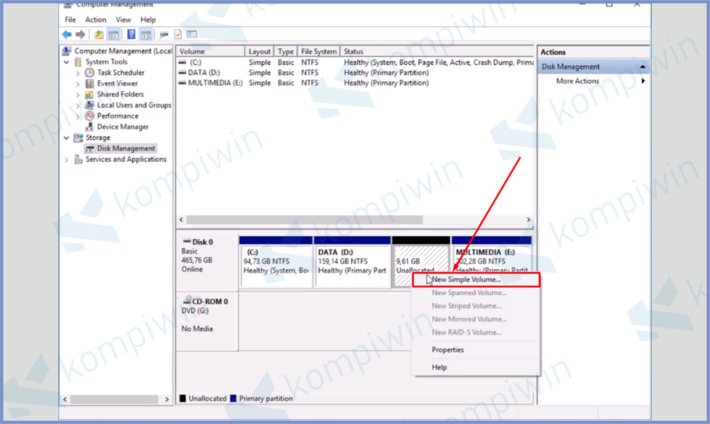 Klik Kanan Lalu Pilih New Simple Volume 