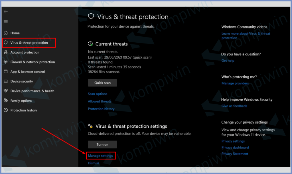 Masuk Ke Tab Virus And Threatment Protection 