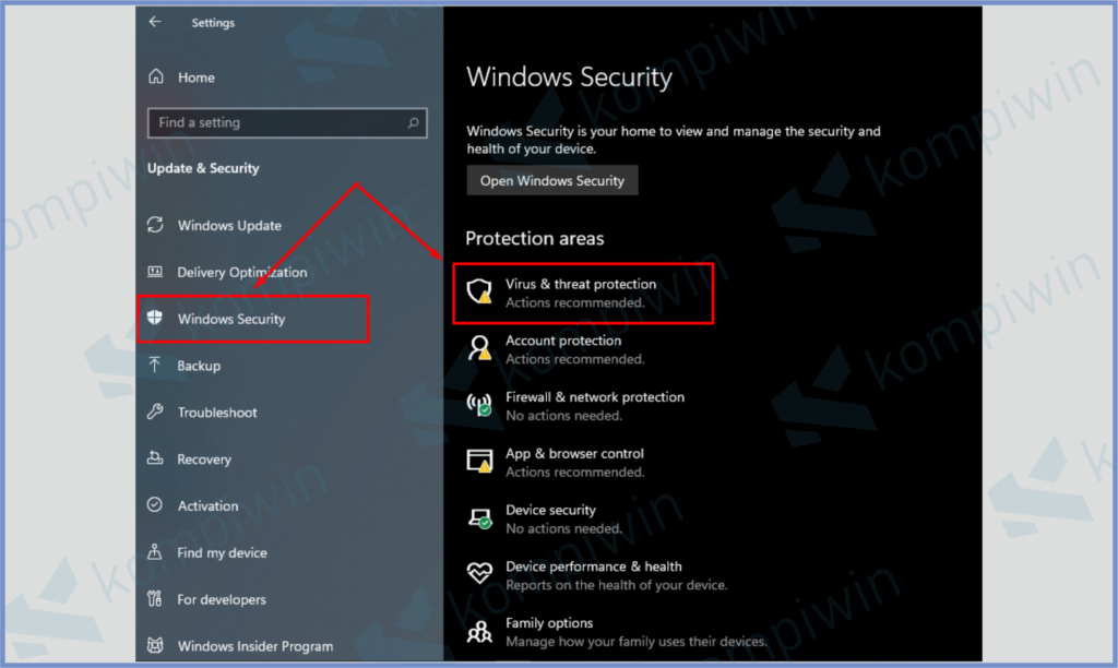 Masuk Ke Tab Windows Security Dan Klik Virus And Threat Protection 