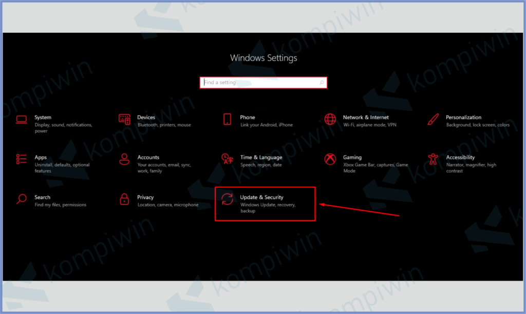 Masuk Ke Update And Security 