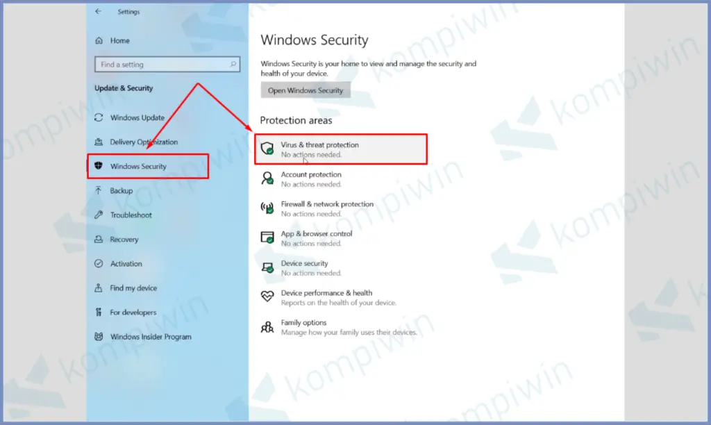 Masuk Windows Security Dan Klik Virus And Threat Protection 