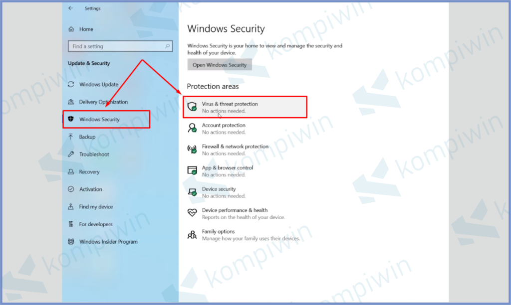 Masuk Windows Security Dan Klik Virus And Threat Protection 