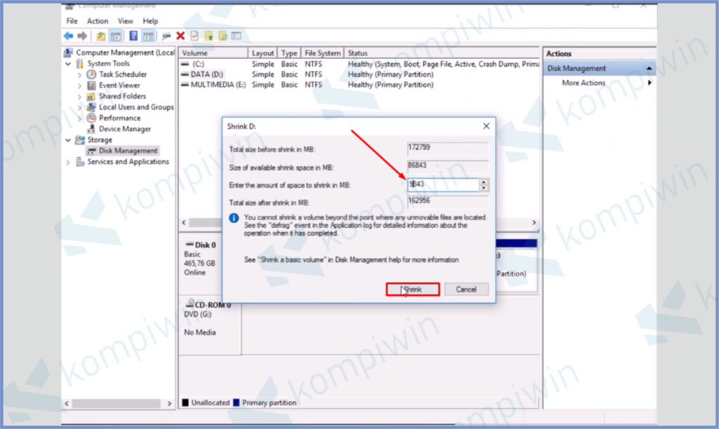Masukkan Detail Ukuran Dan Tap Shrink 