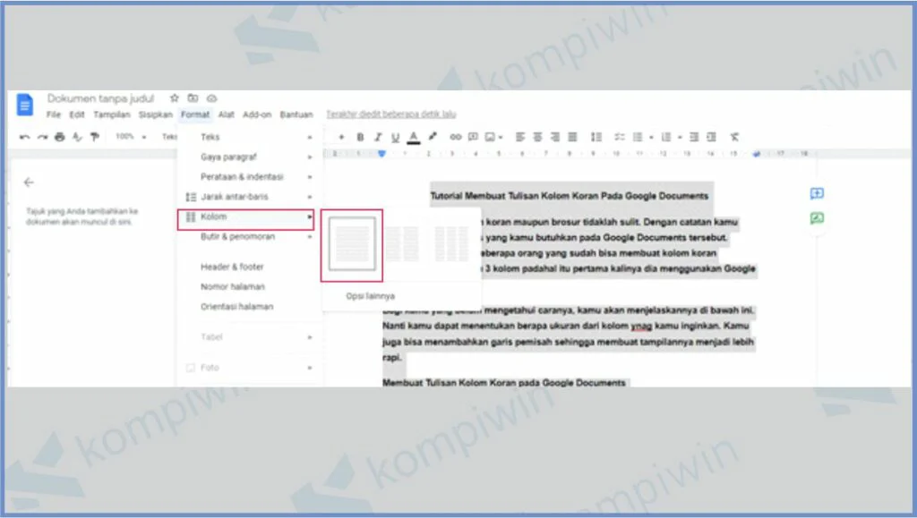 Menjadikan 1 Kolom Di Google Documents - Cara Membuat Tulisan Kolom Koran Pada Google Documents