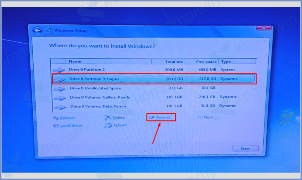 Arahkan Ke Hardisk Yang Sudah Di Rename Dan Format