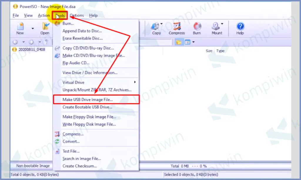 Buka Tools Dan Klik Make USB Drive Image File