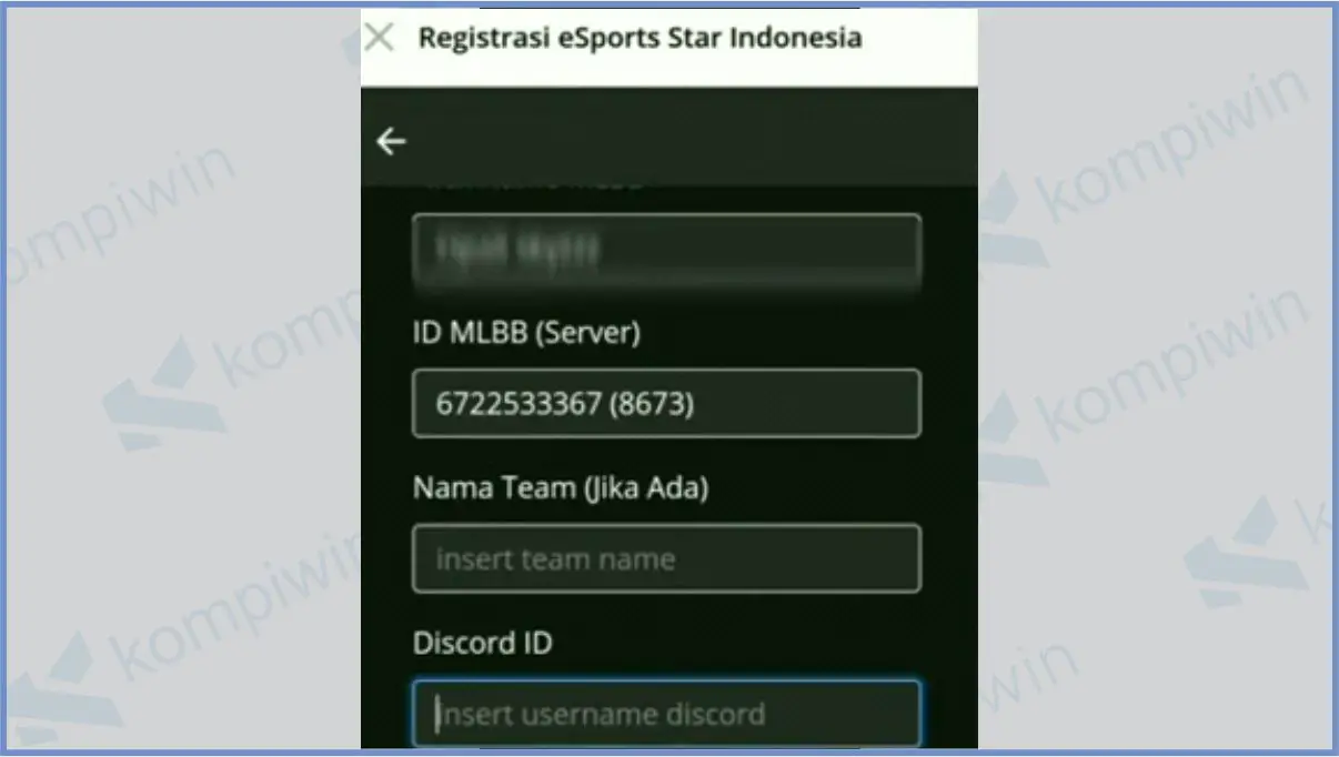 Masukkan ID Mobile Legends - Cara Daftar Esport Star Indonesia Season 2