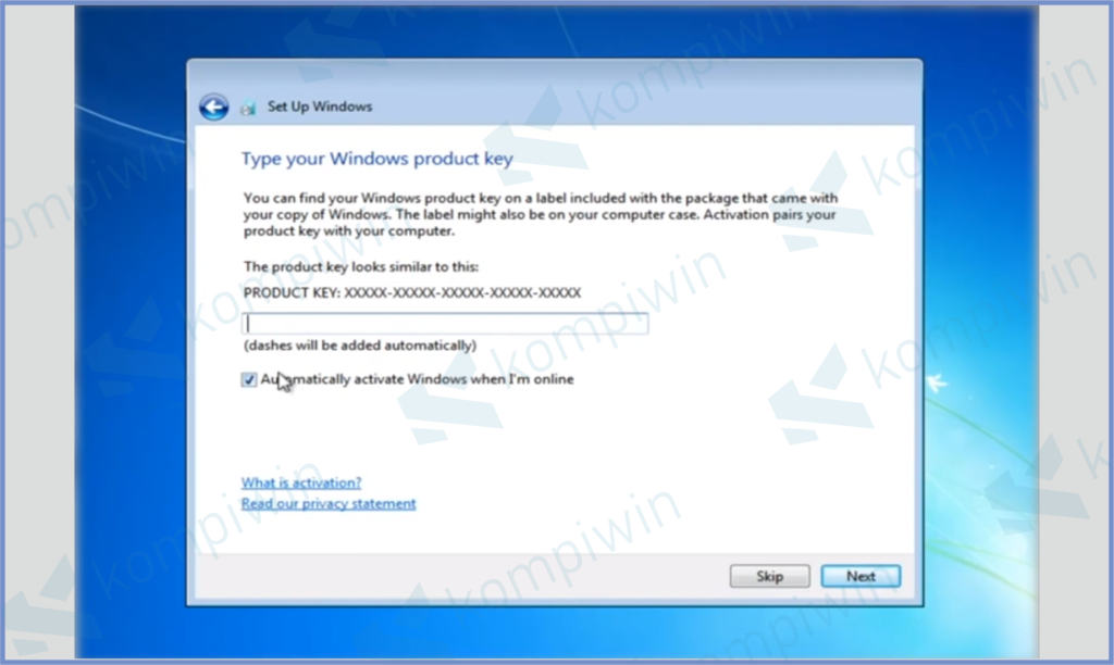 Masukkan Product Key, Kalau Gak Punya Skip