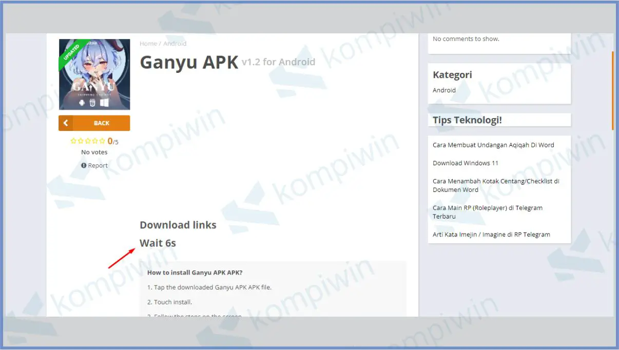 Tunggu Tombol Download Muncul - Ganyu APK