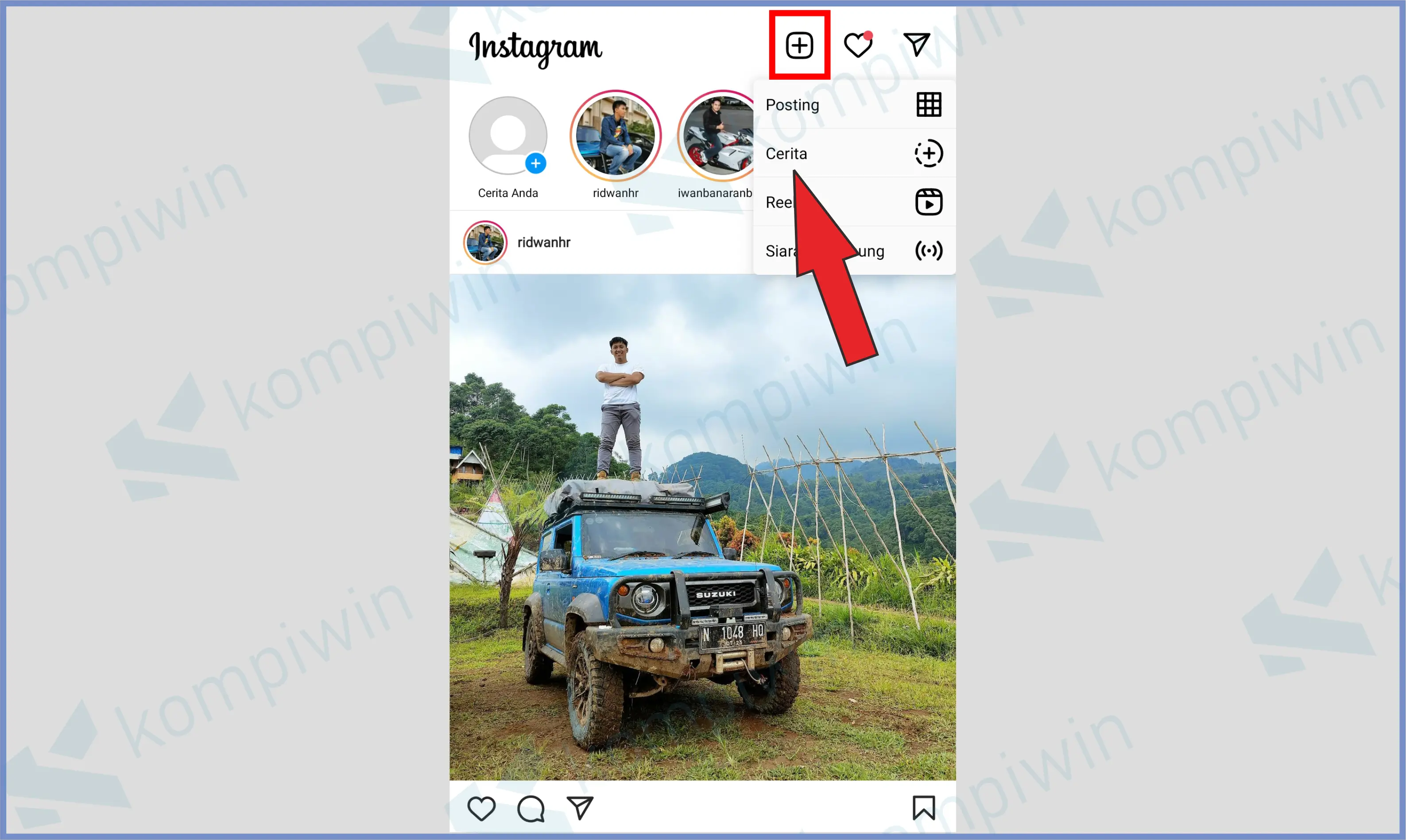1 Klik Tombol Plus Dan Cerita - Cara Membuat Sorotan Instagram